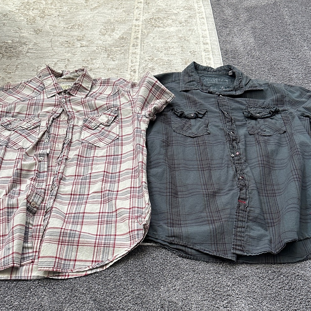 Bundle of two  men’s Medium Guess Plaid Casual Button Down Shirts